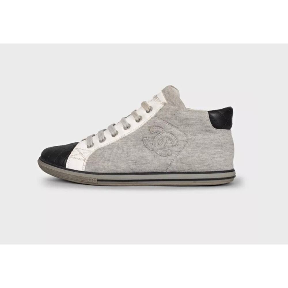 Chanel Grey Textile Leather Toe Sneakers  EU 37
